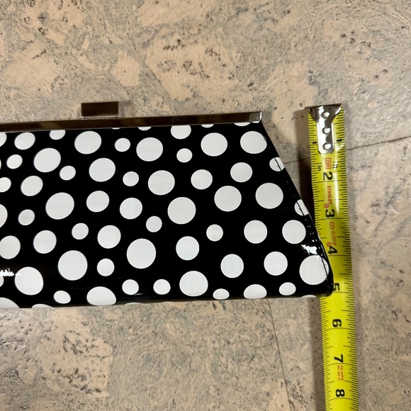 Neiman Marcus Black and White Polka Dot Clutch Evening Bag with Removable Strap - Picture 8 of 9